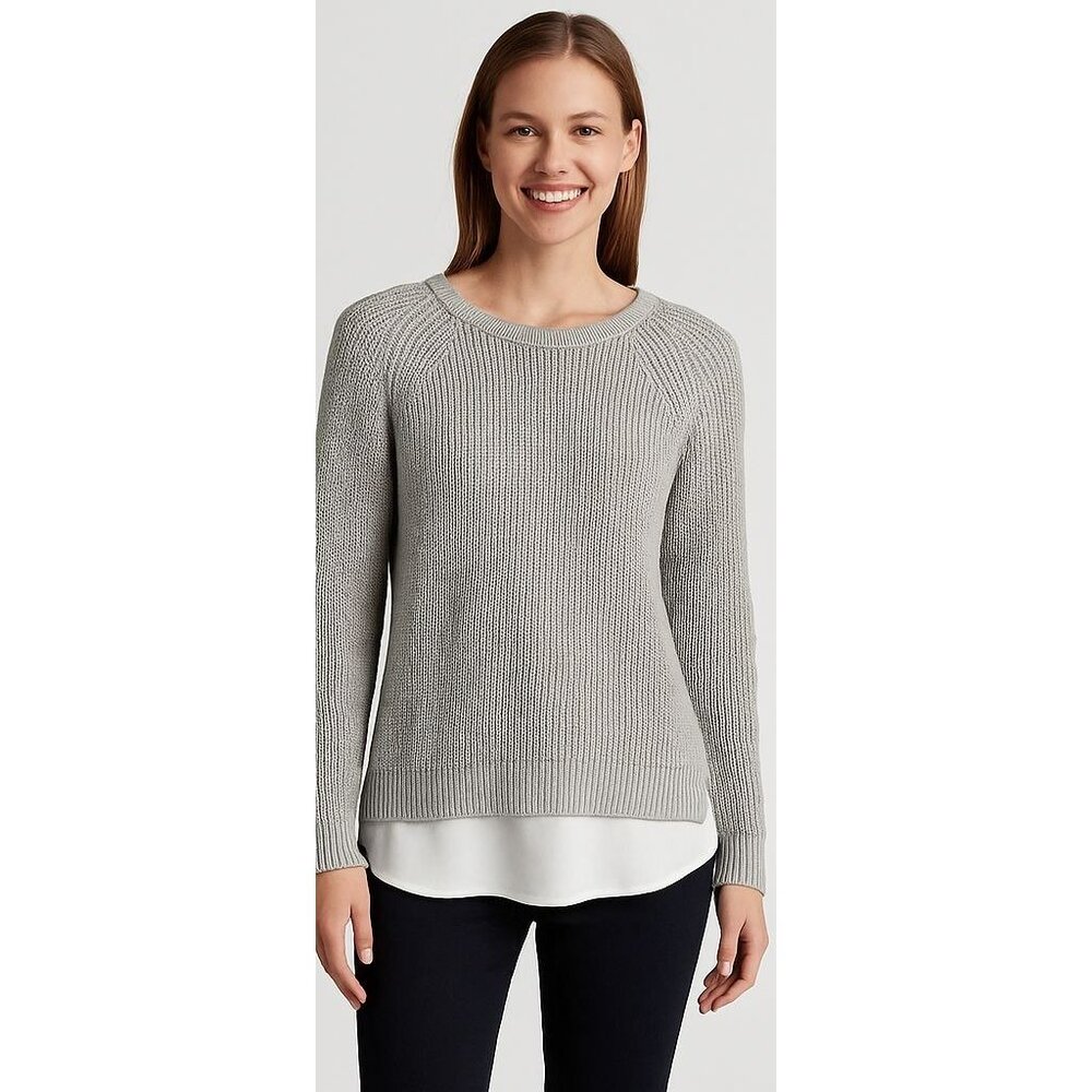Lauren Ralph Lauren Sweater Womens L Gray Layered Shirttail Hem Cotton Knit Vtg‎